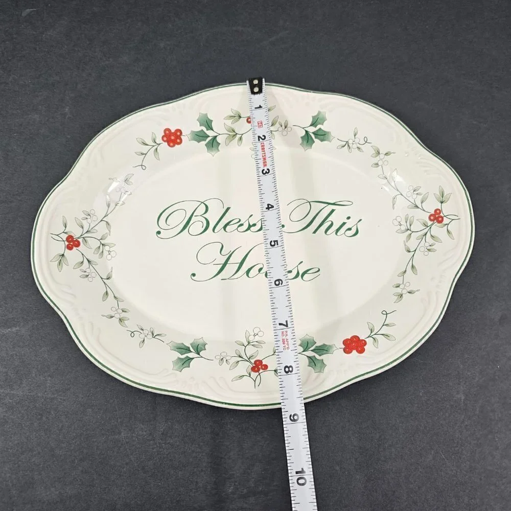 Pfaltzgraff Winterberry Oval Ceramic BLESS THIS HOUSE Holly Platter Plate